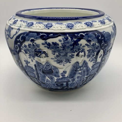 Blue white ceramic planter - blue,