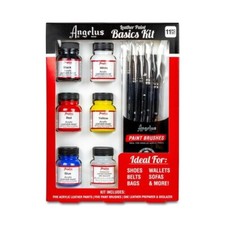 Angelus Brand Leather Paints Basic Colours Starter Kit Paints & Brushes (1oz)