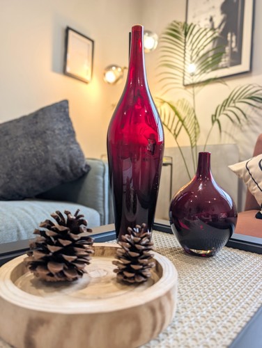 Burgundy red glass vase - red, set