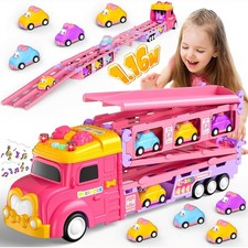 Cars Toy for Girls,Transporter Truck w/6 Race Cars,Vehicle Play Set,Toddler Gift