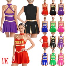 UK Women Cheerleading Costumes Pleated Leotard Dress Cheer Leader Uniform Outfit