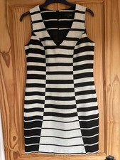 Next Black And White Stripe Lined Shift Fitted Zip Back Dress Size 10