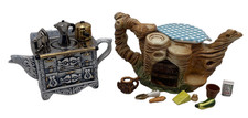 Novelty Ceramic Teapot JobLot x2 Swineside Teapottery Stove + Tree Trunk Cottage