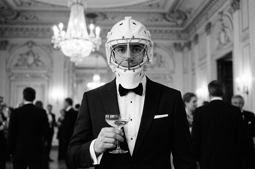 Man wearing hockey goalie - ,