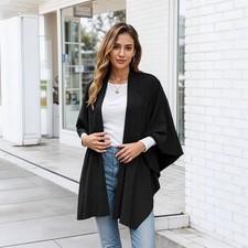 Womens Solid Color Cape Ladies Cloak Shawl Wrap Jacket Outerwear Cloak Shawl NEW