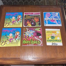 6 Assorted vintage BUBBLE GUM machine labels Gumball - Lasso Charms Balls