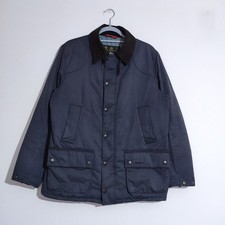 Barbour Buxdale Jacket Mens Large Blue Cotton Polyester Zip Button Countryside