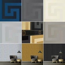 VERSACE GREEK KEY WALLPAPER & BORDER LUXURY DESIGNER SHINY VINYL GEOMETRIC MAZE