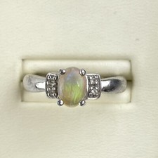 9ct White Gold Andamooka Semi Black Opal & White Topaz Gems TV Ring Size N 3.2g