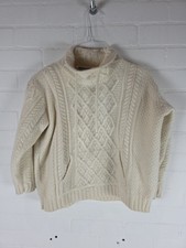 Aran Crafts Ireland Soft Merino Wool Turtle Fisherman Knit Womens Jumper Small