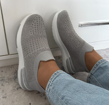 Ladies Grey Rhinestone Slip On