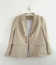 Marks & Spencer Jacket Women's Linen Cotton Light Beige Lined Gold Button UK 20