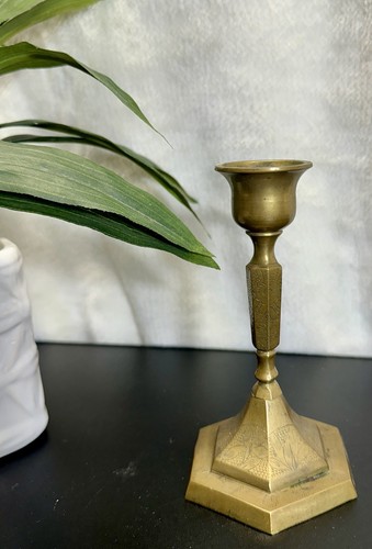 Vtg brass candlestick holder - brass,