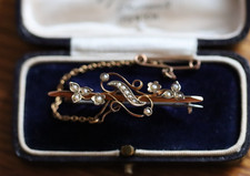 Antique 1912 Chester Hallmarked 9ct gold bar brooch floral + seed pearls 2.8g