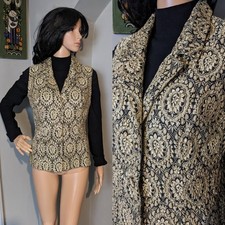 Vintage 60s Brocade Embroidered Gold  Top Blouse Evening Vest Mod  8 10 36
