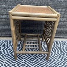 Vintage Bamboo Square Side Table Height 20” . Lattice Edges. Solid Small Table