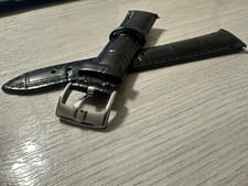 Omega 18mm Leather Black Band with Steel Watch Bracelet Strap Buckle