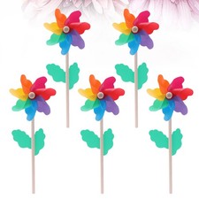 5 Pcs Multicolored Wooden Pinwheel Party Decor Windmill Toy for Garden Outdoor