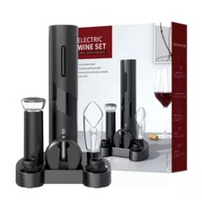 Electric Automatic Wine Bottle Cork Screw Opener Set Stopper Aerator Foil Cutter