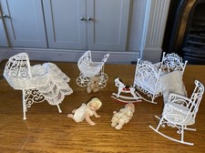 Dolls House 12th Scale Nursery Furniture 12th Scale Job Lot Cot Pram 2 Baby Doll