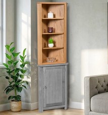 Corner Cupboard Top, Small Oak Wooden Cabinet Shelf, Low Open Storage Furniture
