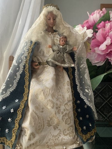Antique wax madonna and child - wax,