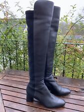 STUART WEITZMAN 5050 YULIANA BOOTS BLACK LEATHER GABERDINE OVER KNEE 39.5