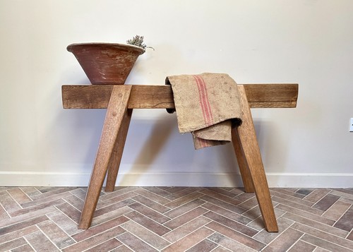 Jointed oak trestle bench - jointed,