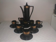 Portmeirion Greek Key Gold 15pc Coffee Set UNUSED Susan W Ellis FREE UK P&P
