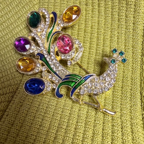 Peacock brooch crystal - peacock,