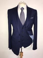 CHARLES TYRWHITT -Mens Slim Fit 3 Piece BLUE WOOL SUIT - 40 Long - W36 L33 -NICE