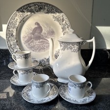 spode delamere rural Grey Coffee Pot, Charger Plate ,cups, Saucers NEW