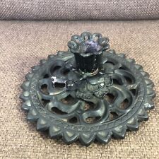 Vintage Robert Emig 6" Round Ornate Black Cast Iron Candle Holder #1489