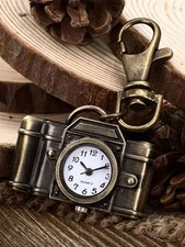 Vintage Bronze Camera Shape Pocket Watch Keychain Novelty Quartz Watch keyring