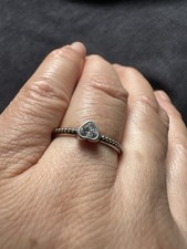 S925  ALE 54 Sterling Silver Pandora Heart Cz  Ring -UK Size N