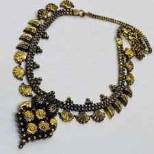 Striking Asian Pakistani Indian Jewellery Necklace Gold Tone Chain (Some Wear)