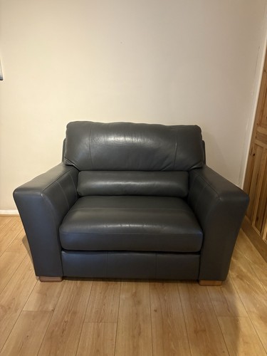 Grey leather cuddler chair - leather,
