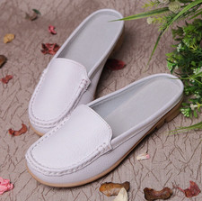 Ladies Slip on Leather Loafer Mules Flats Backless Moccasins Casual Slider Shoe*