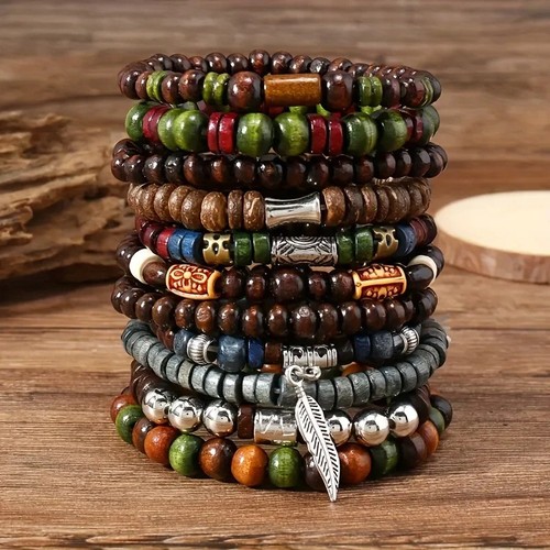 10pcs bohemian wooden beaded - 10pcs,