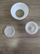 Vintage Rare Tupperware White /Clear Durable Plastic Jelly Mold 3 Piece Set