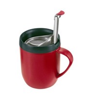 Red Zyliss Cafetiere Hot Mug One Cup Coffee Double Walled Splash Lid Smart CafÃ