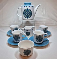 J&G Meakin Impact Tea Set Pot 4 Cups Saucers Sugar Bowl Milk Jug 60s Jessie Tait