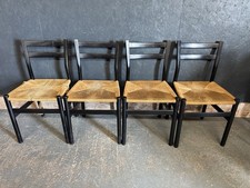 Danish Chairs, Black Wooden Frames Corded Seats Set Of 4