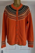 Brakeburn Fair Isle Cardigan Tangerine/Green Size 14