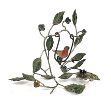 Vintage Italian Toleware Tole Candle Holder - Bird and Flowers Made In Italy