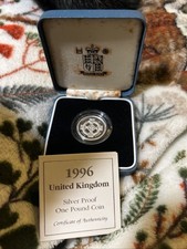 1996 UK SILVER PROOF £1 COIN, ORIGINAL ROYAL MINT BOX, CAPSULE,  CERTIFICATE