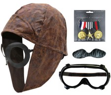 AVIATOR COSTUME SET PILOT HAT MEDALS GOGGLES TASH WARTIME FANCY DRESS