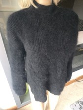 Amazing Soft Angora Fluffy Long Sweater Jumper BLACK RIBBED Thick 50"