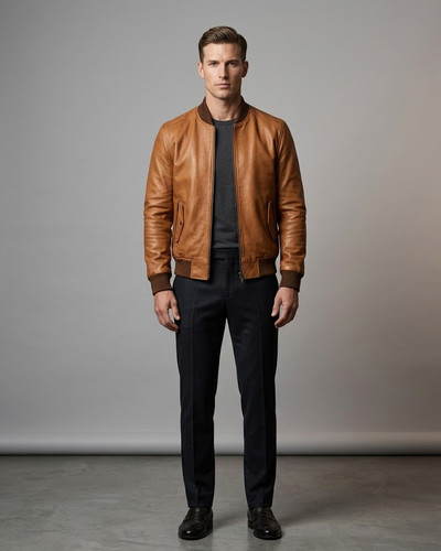 Men leather jacket - 70's, tan