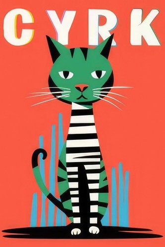 Green striped cat cyrk poster - green,